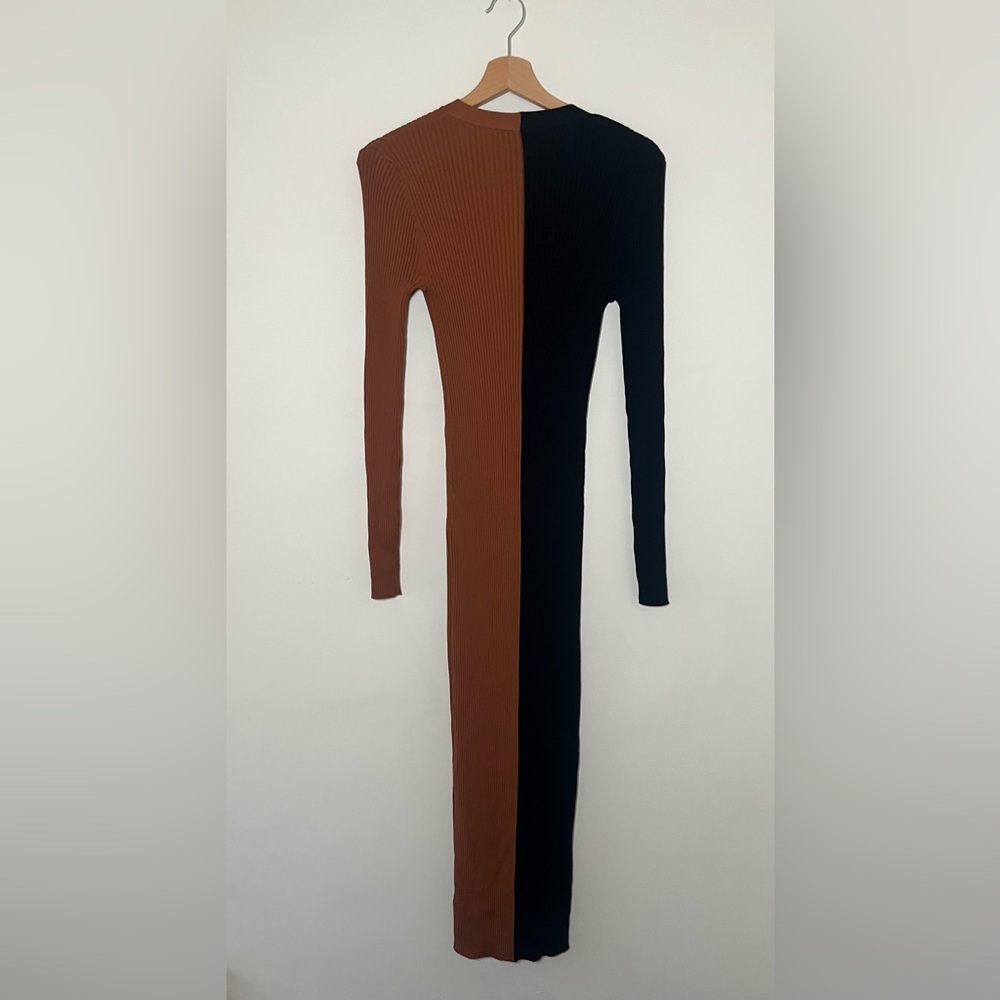 STAUD SHOKO COLORBLOCK RIB KNIT DRESS IN TAN AND BLACK SIZE S - Picture 8 of 8
